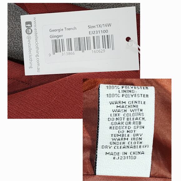 Estelle Georgie Trench Coat 1X 16W Women Ginger Orange Red Pockets EJ231100 NEW - Picture 6 of 16